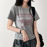 Art spandex lettering short-sleeved T-shirt