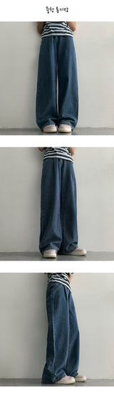 [Short, basic, long] [S-2XL] [Summer long pants!] ジェロームワンタックサマーワイドデニムパンツ (4 colors)