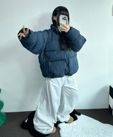 フリース ❤ダウンストリングサイドピンタックロングパンツ🩶🖤🤍3カラー
