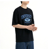 オーバーフィットクルーネックユニバーシティカーモ半袖Tシャツ ブラックブルー