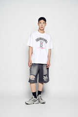 25SS ヘムラインデストロイドデニムショートパンツ グレー