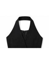 Isolde Halter Neck Belt Pintuck Pleated A-Line Mini Dress Black