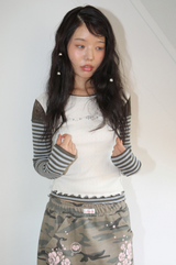 DREAM FLOWER STRIPE SLEEVES TOP CREAM