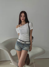 モディオフショルダーアンバランスTシャツ