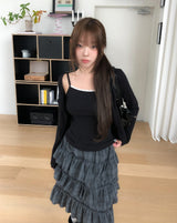 [Sleeveless + Cardigan Set] モリン レースレイヤードカーディガン