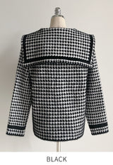Marron Sailor Collar Hound Check Knit Jacket Cardigan