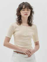 KIRSH PLAIN SLIM FIT HENLEY NECK T-SHIRT - IVORY