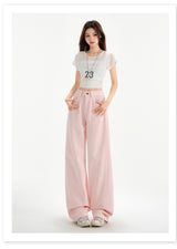 Cherry Blossom Pink Wide Leg Lyocell Denim Jeans