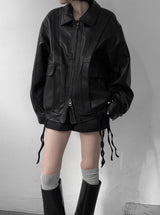 (unisex) パネルディープツーウェイレザージャケット