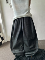 Lever Side Panel Elastic Waist Raw Denim Pants 2color