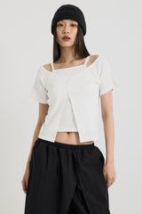 ノースリーブ レイヤードトップス, White