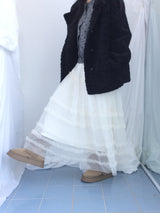 Cloud chiffon frill long skirt