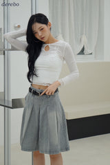 embroidered white lace long-sleeved T-shirt