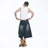 Star 8-part denim bermuda pants - BLACK