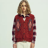 chimayo pattern brushed knit vest brick