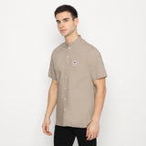 MON AKITA - Fujita Men Short Sleeve Shirt Dark Beige