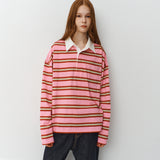 オーバーサイズストライプカラーTシャツ_Pink
