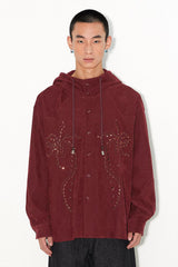 Hooded retro loose shoulder casual embroidered shirt