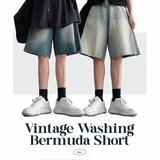 Latty Vintage Cutting Washed Bermuda Denim Shorts