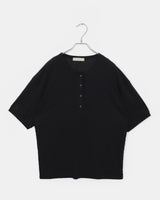 Karine linen oversized-fit henry neck off-shoulder short-sleeved T-shirt
