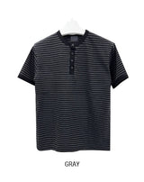 Yushi Stripe Henley Neck Short Sleeve T-Shirt