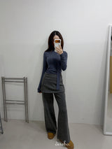 レイヤードスカートロングニットパンツ