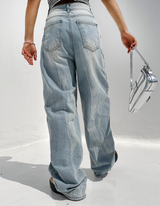 (UNISEX) RIVER DAMAGE UNIQUE WIDE LIGHT BLUE UNISEX PANTS