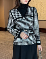 Marron Sailor Collar Hound Check Knit Jacket Cardigan