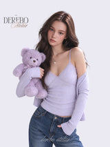 Lavender Sleeve Cardigan Two-Piece Long-Sleeve Top