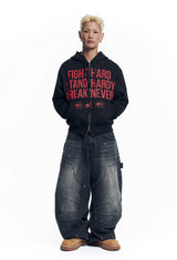 カーブドダブルニーデニムパンツ - ブラック