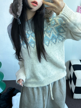 ウール🧸 アンゴラスノーフラワーロウンフニット❤🤎🩵💙4カラー