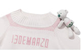 13DE MARZO Fair Isle Bear Off Shoulder Sweater Beige