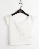 Dejen embossed off-shoulder short sleeve tank top T-shirt