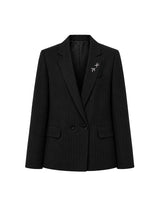 Verena Brooch Double Tailored Stripe Jacket Black