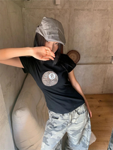 ブラックラウンドレオパードスパンデックスショートスリーブTシャツ