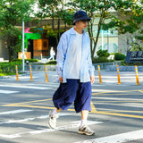 クロップドワイドレッグパンツ ブルー
