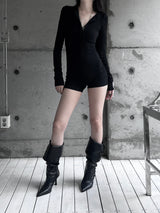 button deep v jumpsuit