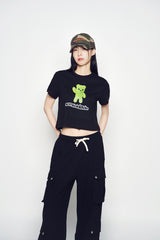 25SS ALIEN BEAR CROP SHORT SLEEVE T-SHIRT BLACK
