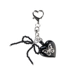 HEART BUTTERFLY LOGO PEARL RIBBON KEYRING_BLACK