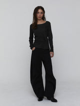 Slit Sleeve Top_Charcoal