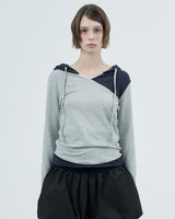 dot wrap layered hoodie / gray