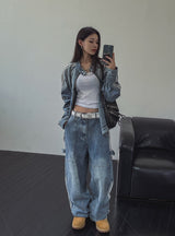 Wings Track Gradient Pinch Denim Jacket