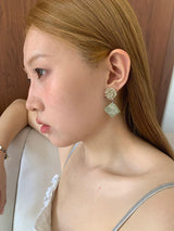 Mint stone silver ball drop earrings