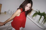 Halter Strap Red Flared Sleeveless T-shirt