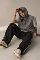 HOODED PATTERN POINT VEST (GRAY)
