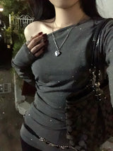 光沢ドットオフショルダーTシャツ