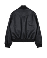 High Neck Leather Crop Jacket - Black
