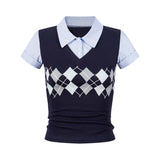 Miri Preppy Argyle Knit Tee