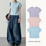 デイリー💭ベーシック スパンデックス Vネック ラウンドネック 半袖 Tシャツ(6 colors)