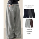 Angel Wing Star Pocket Embroidery Wide Banding Pants